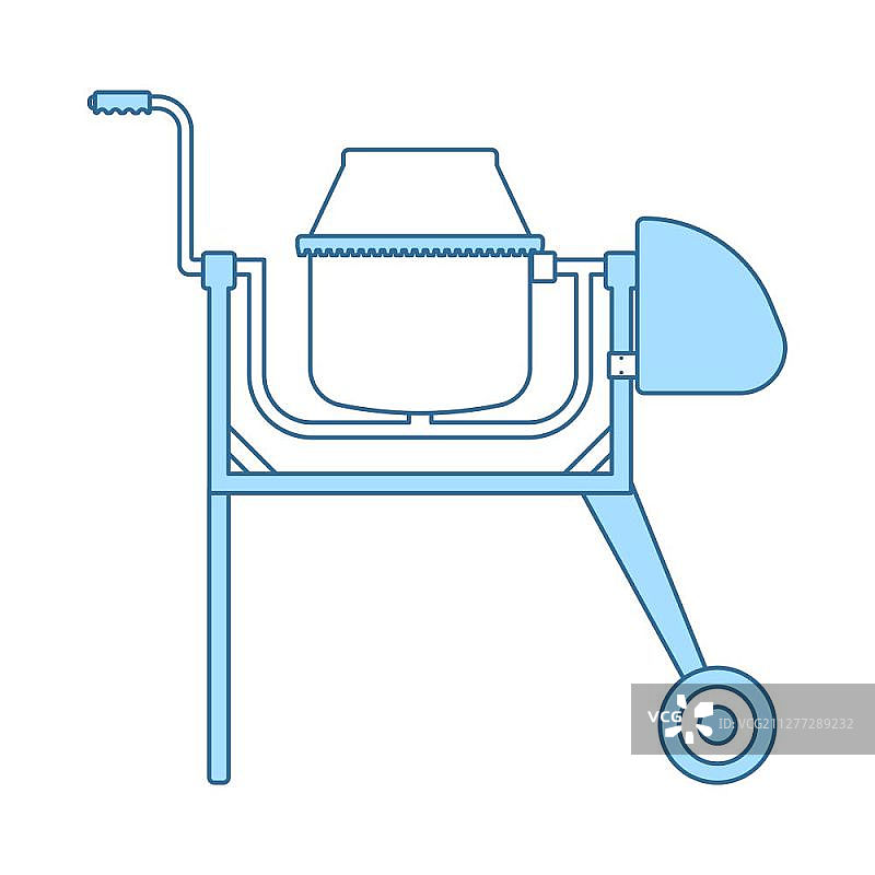 混凝土搅拌机图标，蓝色填充细线设计，矢量插画图片素材