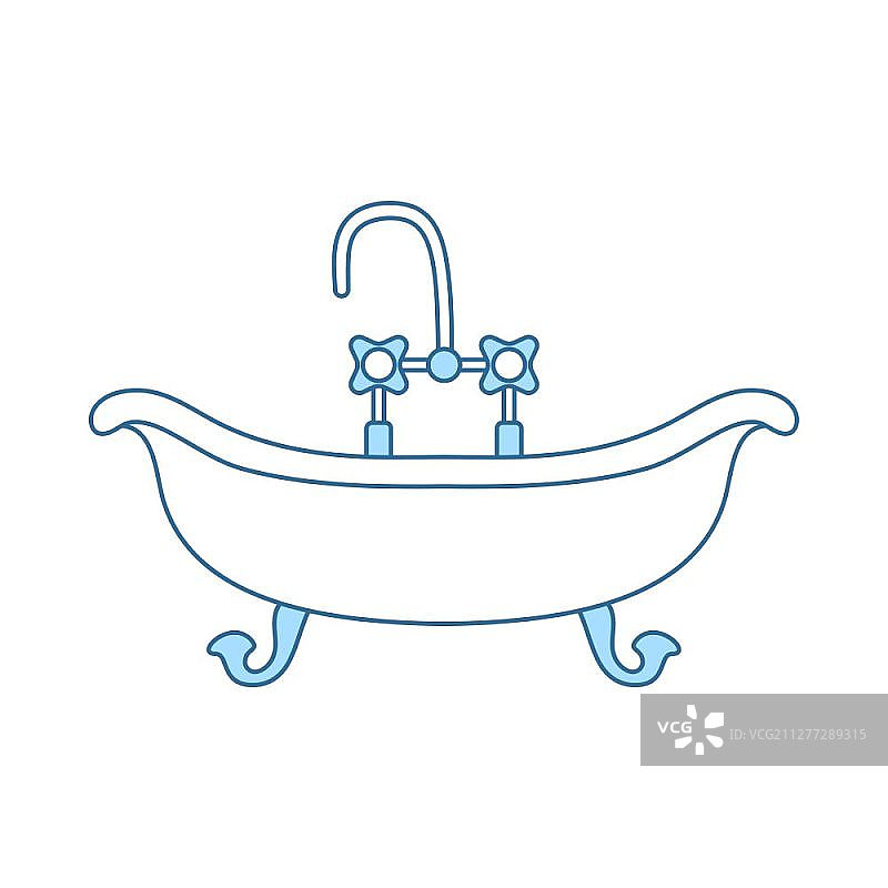 浴缸图标，蓝色填充细线设计，矢量图图片素材