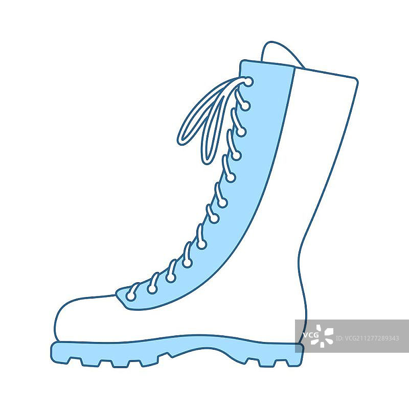 徒步靴图标。带有蓝色填充设计的细线。矢量图。图片素材