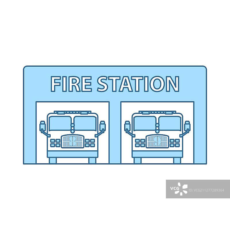 消防站图标，蓝色填充细线设计，矢量图图片素材