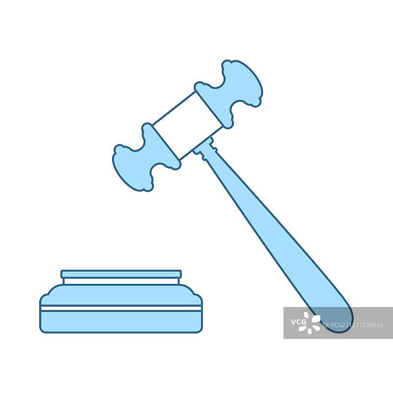 法官锤子图标：带有蓝色填充设计的细线，矢量图示图片素材