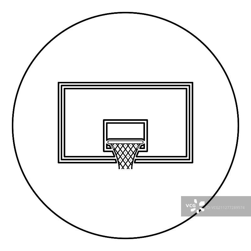 篮球板与篮球框圆形轮廓黑色矢量图图片素材
