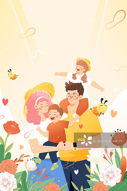 夏季踏青出游旅行家人亲子户外游背景渐变矢量插画图片素材