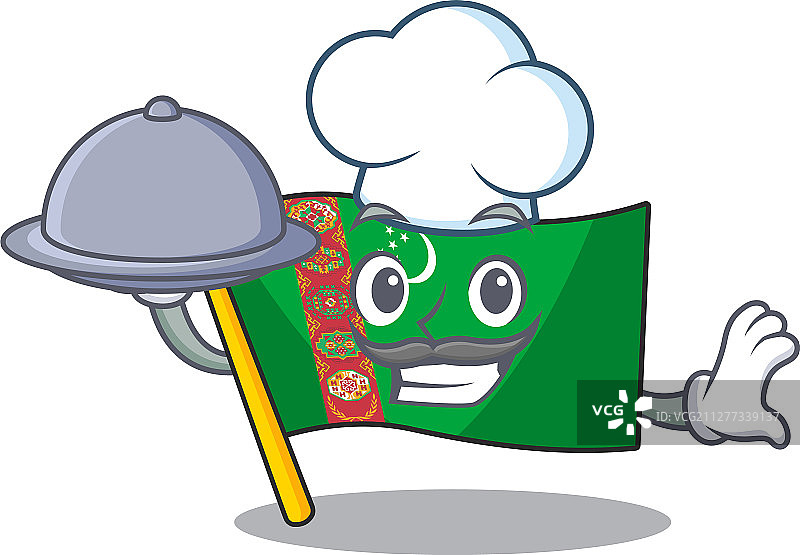 土库曼斯坦国旗厨师与食物的微笑图片素材