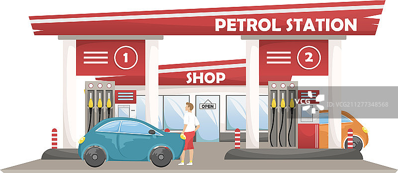 带有商店和汽车的加油站图片素材