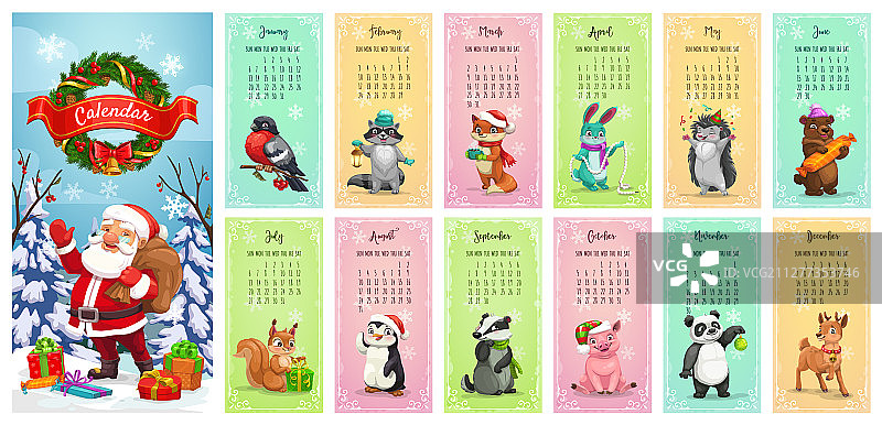 圣诞礼物动物月历图片素材