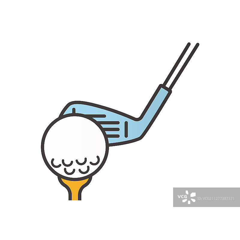 球座上的高尔夫球和球杆彩色图标图片素材