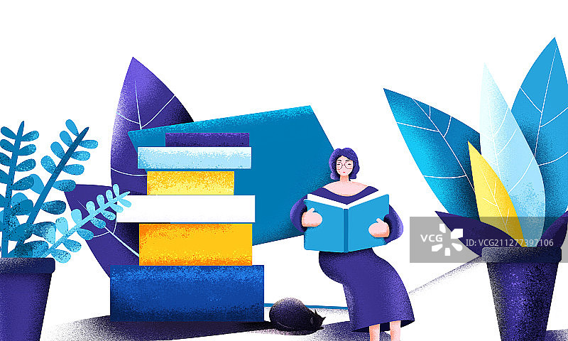 手绘世界读书日扁平噪点插画图片素材