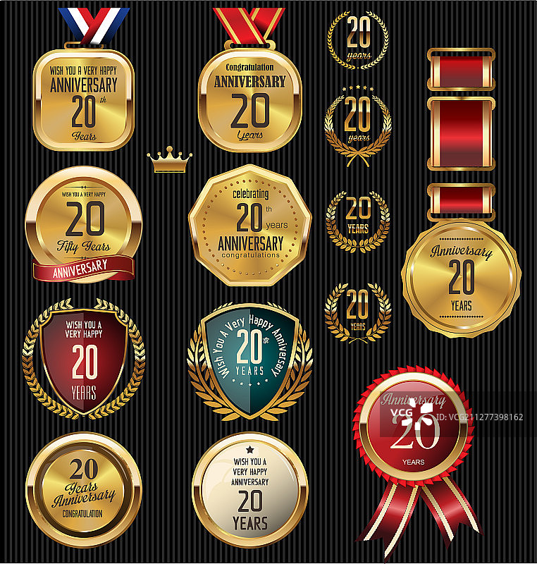 20周年金色纪念标签合集图片素材