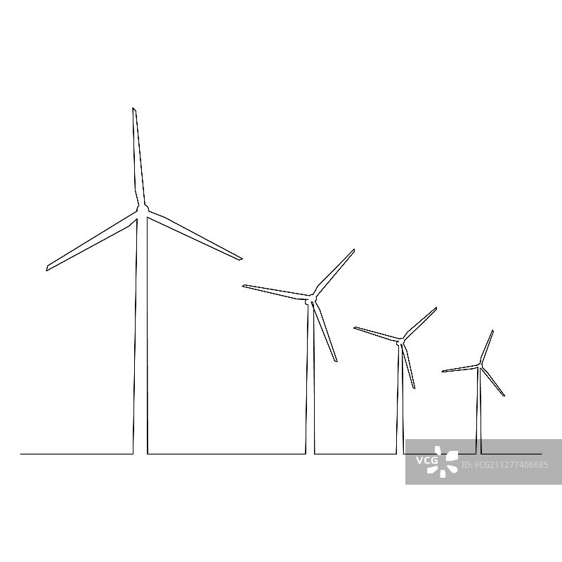 连续单线风力涡轮机风力发电图片素材