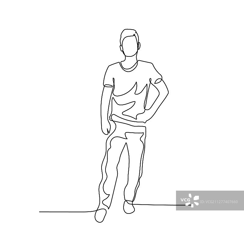叉腰站立的男人连续单线画图片素材