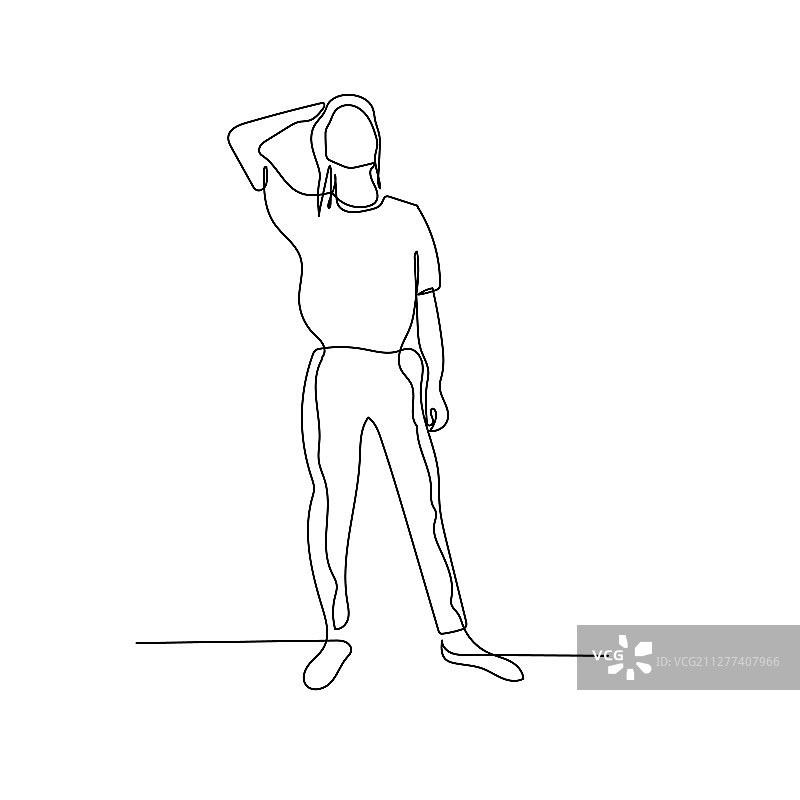 一笔画：手放在脑后的女人图片素材