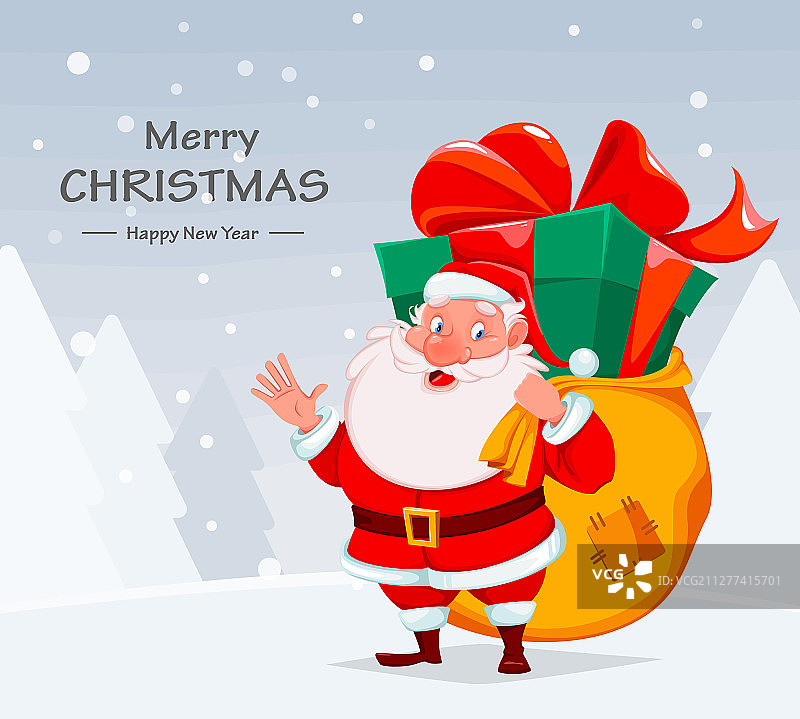 圣诞老人抱着装满礼物的袋子图片素材