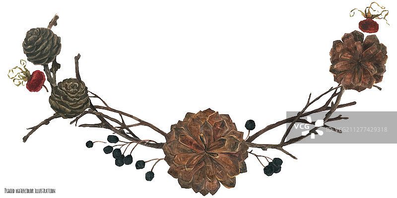 圣诞冬季花卉弧形装饰图水彩图片素材