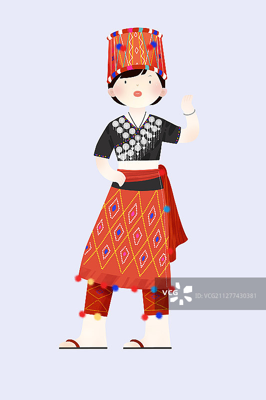 中国传统文化少数民族景颇族服饰插画图片素材
