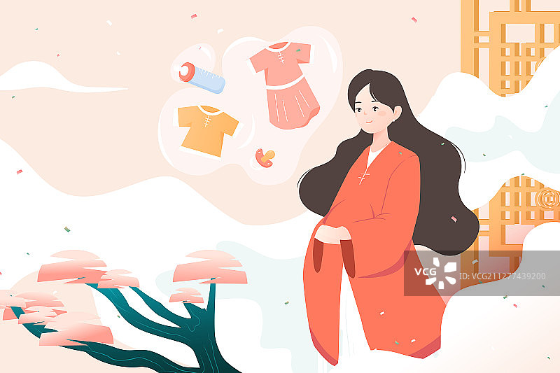 卡通母亲节备孕亲子购物节电商促销活动矢量插画图片素材