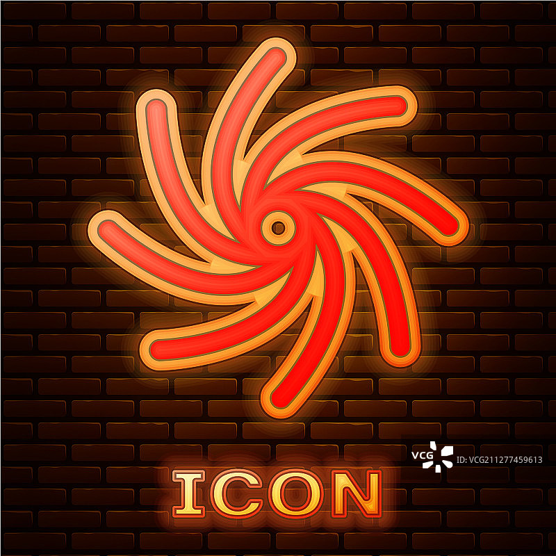砖墙上的发光霓虹灯龙卷风图标图片素材