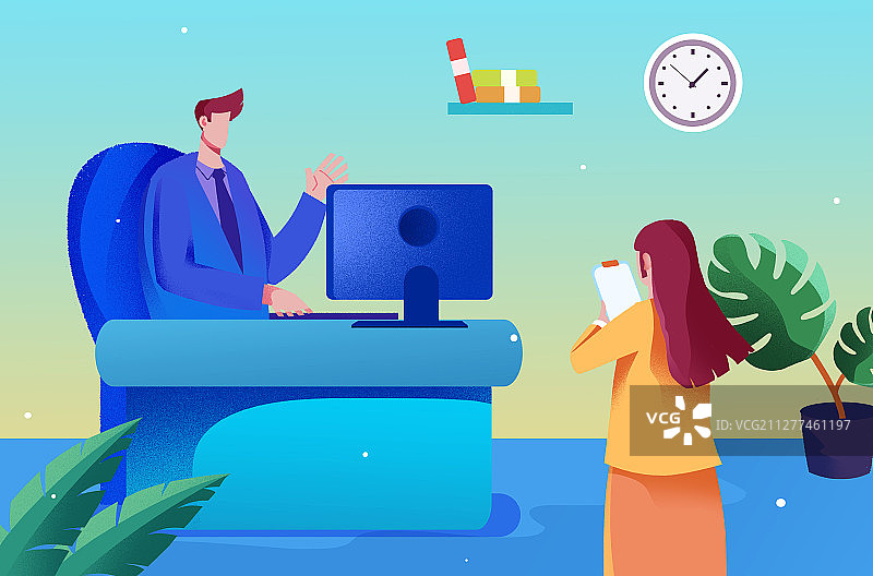 卡通手绘领导面试女子插画图片素材