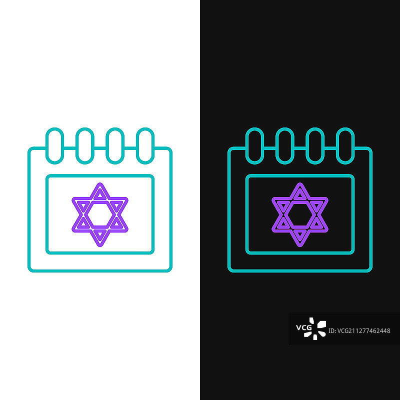 绿色和紫色线条犹太历与大卫之星图片素材