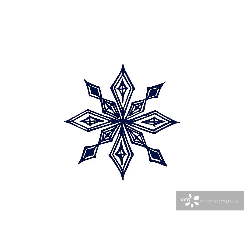 手绘深蓝色雪花（白色背景）图片素材