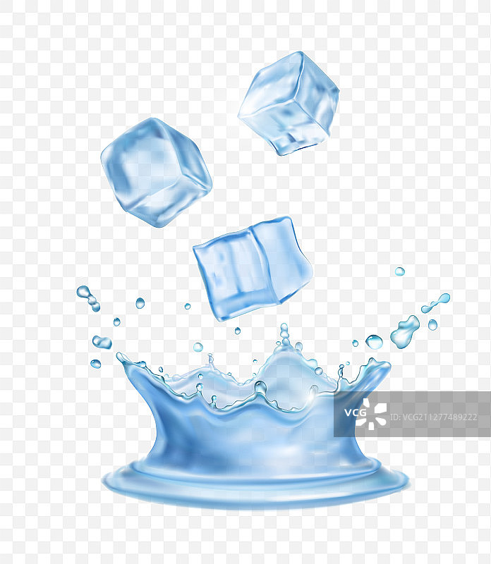水花皇冠飞溅与逼真冰块图片素材