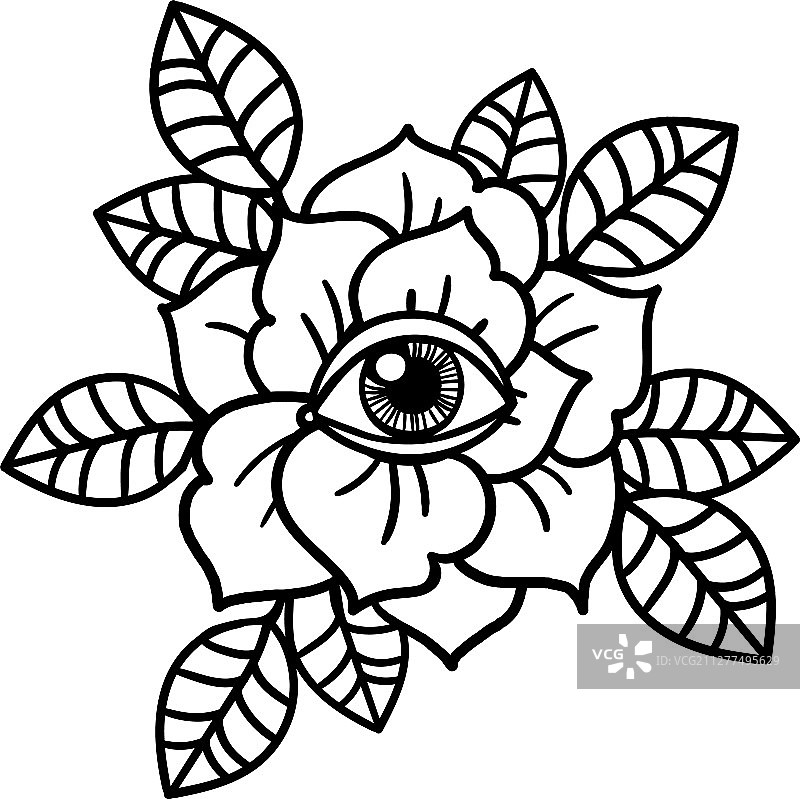 玫瑰和眼睛纹身与神圣几何框架图片素材