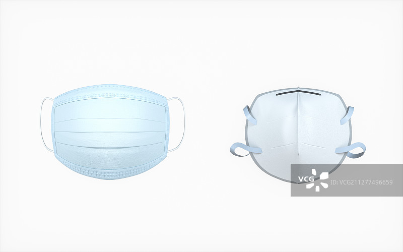 医用外科口罩与N95口罩 三维渲染图片素材
