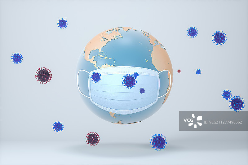 戴上口罩的地球 三维渲染图片素材