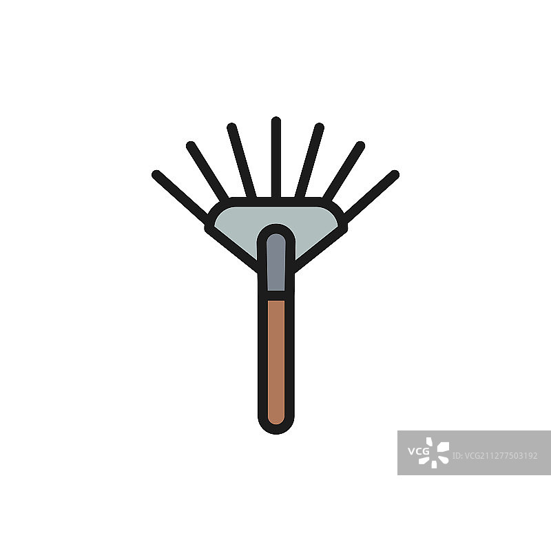 耙子和草叉扁平彩色线条图标图片素材