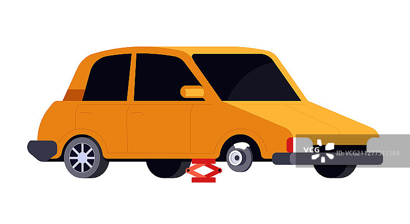 用于轮胎爆胎的千斤顶上的轿车图片素材