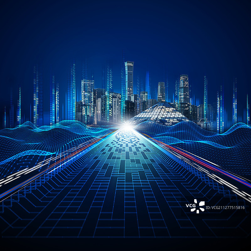 科技概念背景，未来城市与数字道路图片素材