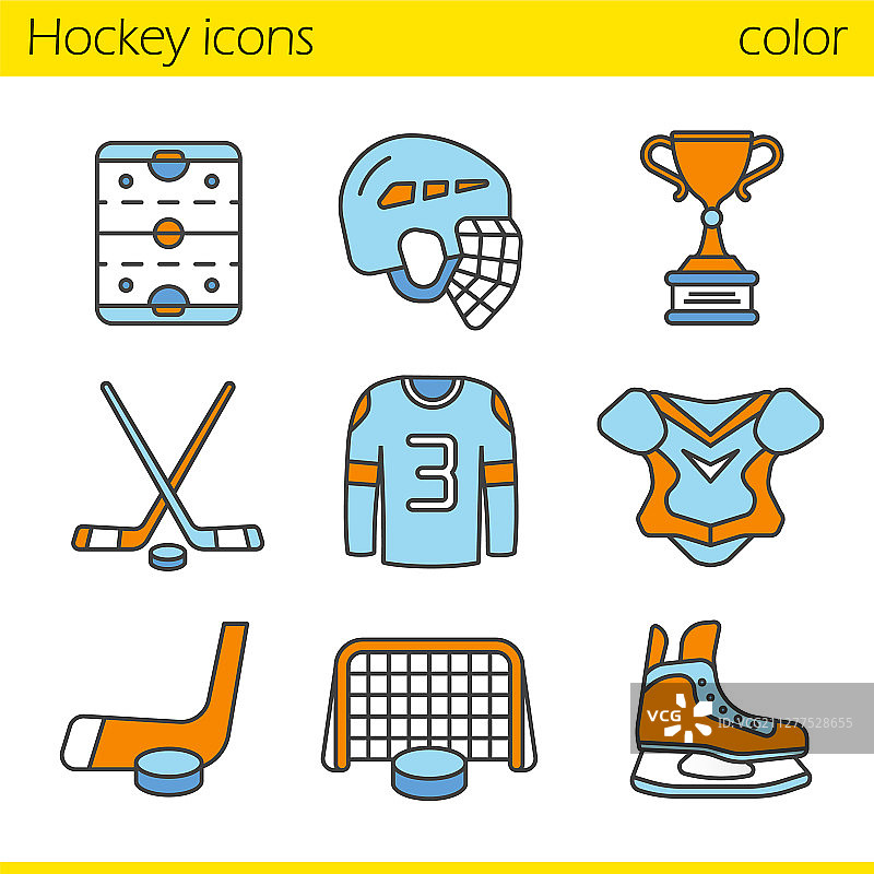 冰球设备彩色图标合集图片素材