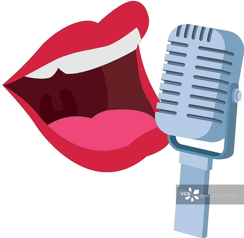 复古麦克风和女性嘴唇图标图片素材