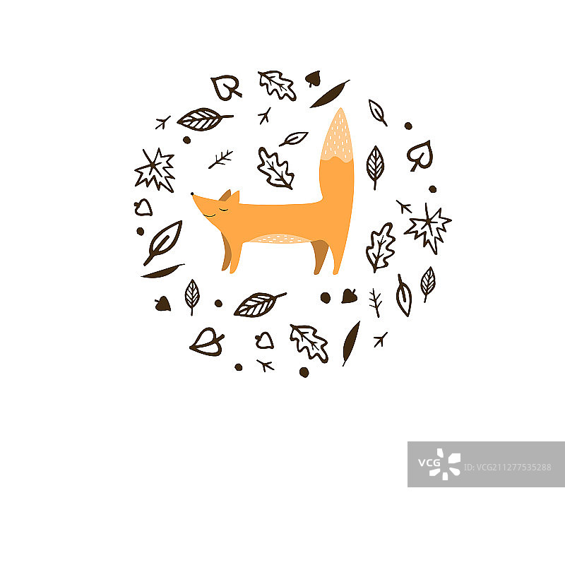 树叶花环可爱花卉卡片图片素材