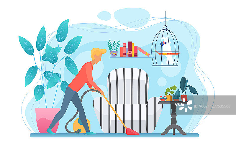 男人做家务扁平风格插画图片素材