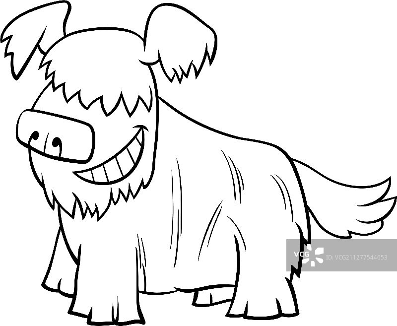 蓬松狗卡通动物角色填色书图片素材