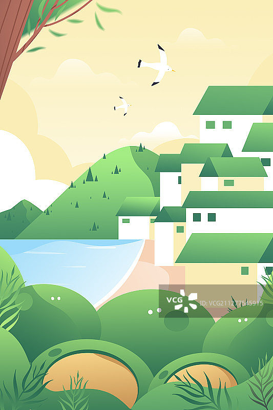 清明节户外风景卡通插画图片素材