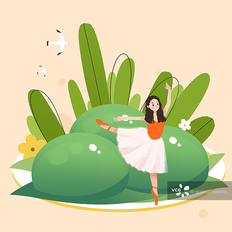 清明节青团和女孩卡通插画图片素材