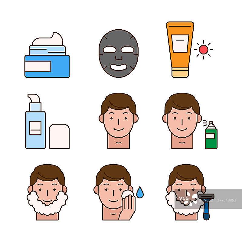 美容化妆护肤概念线条图标设置。扁平设计插图028图片素材
