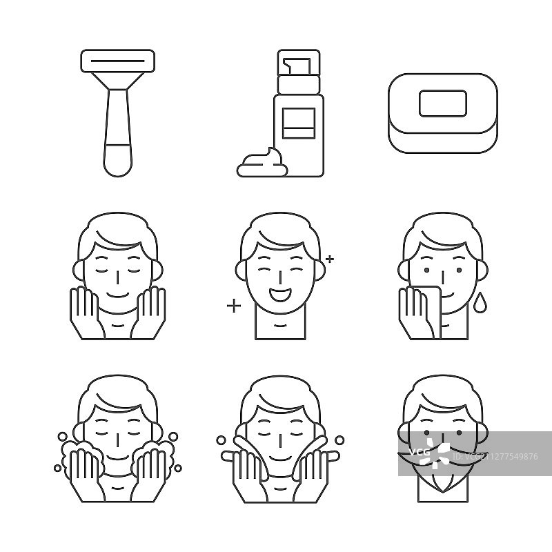 美容、化妆品、皮肤护理概念线性图标集。扁平风格设计插图014图片素材