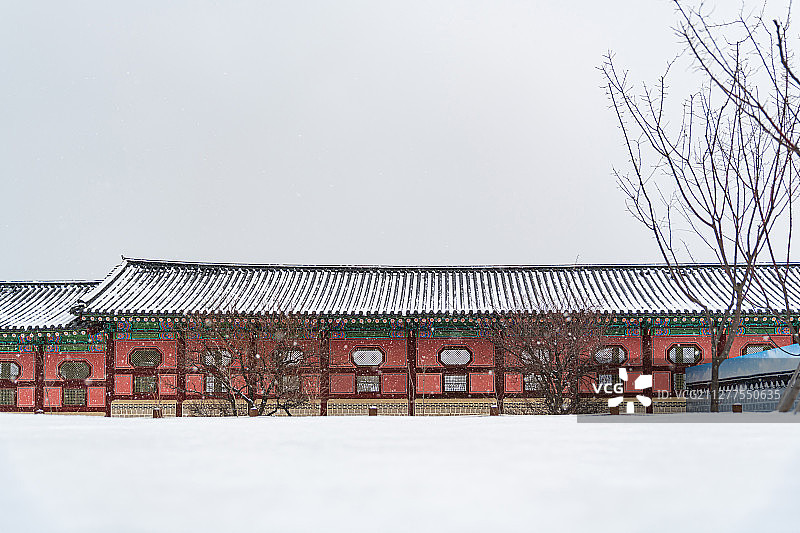 韩国传统建筑冬季景观图片素材