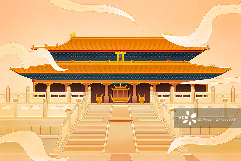 中国风寺庙建筑插画图片素材