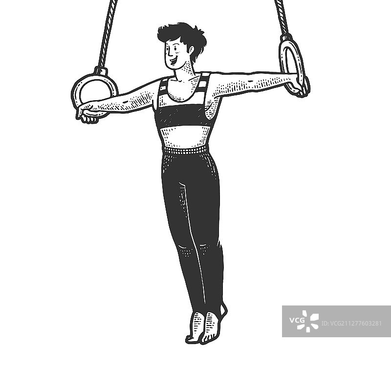 在吊环上表演的体操运动员素描图片素材