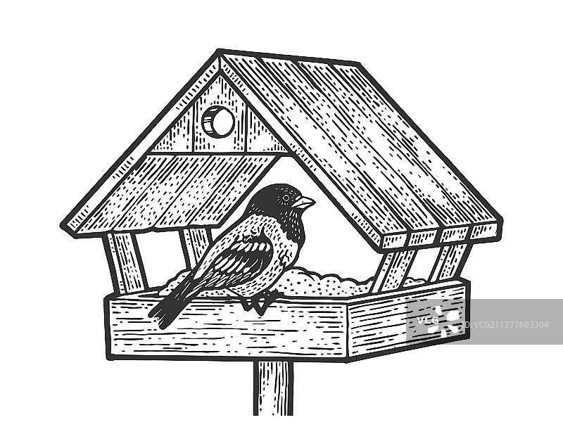 冬季鸟类喂食器素描图片素材