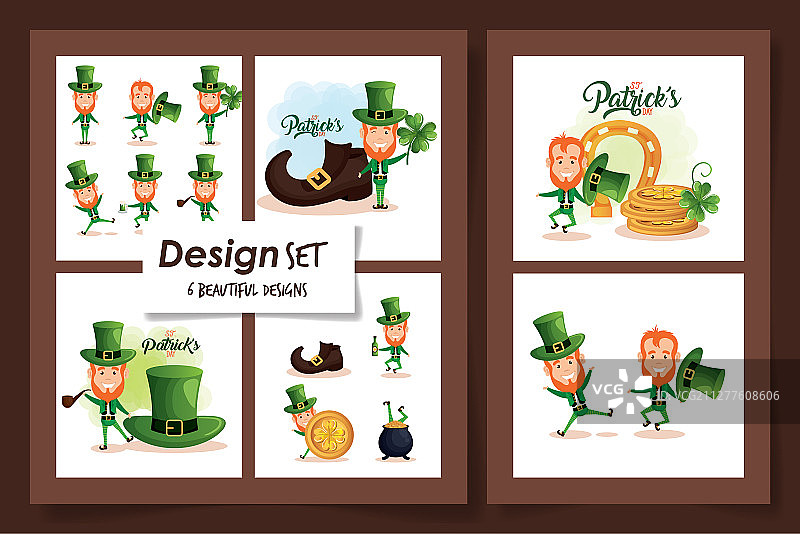 六款圣帕特里克节设计与小妖精图片素材