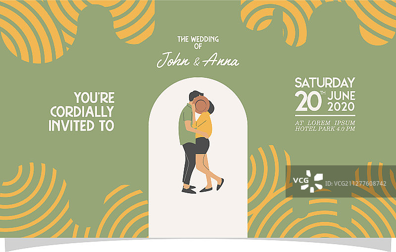 带有情侣扁平人物的婚礼请柬图片素材