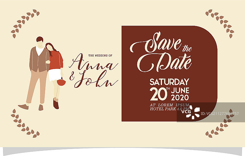 带有情侣扁平人物的婚礼请柬图片素材
