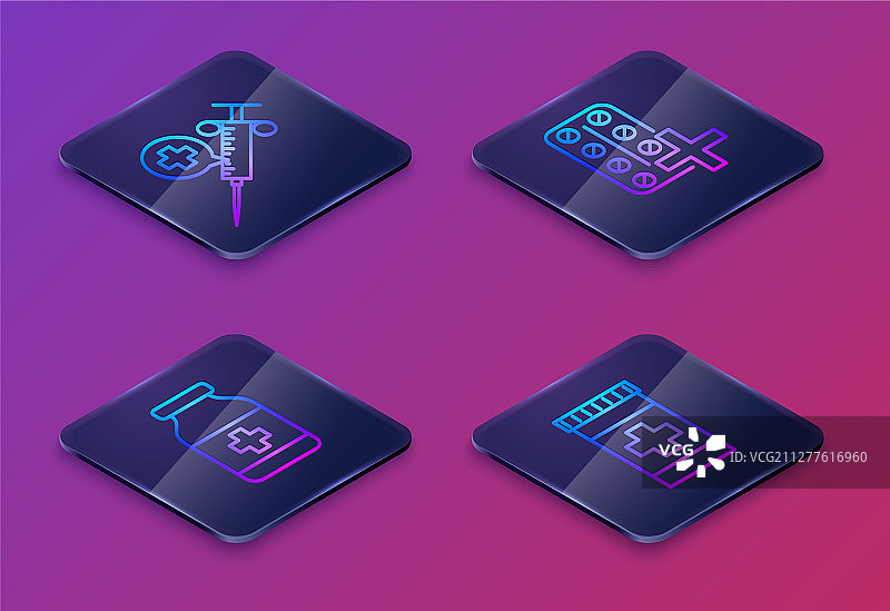 2.5D等距线条医用注射器套装图片素材