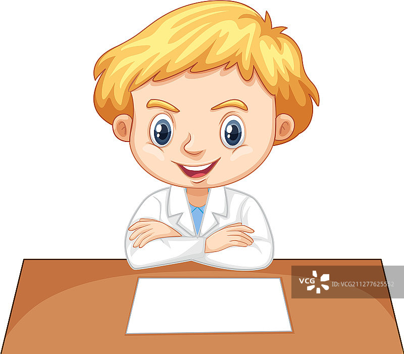 白色背景下的科学实验服男孩图片素材