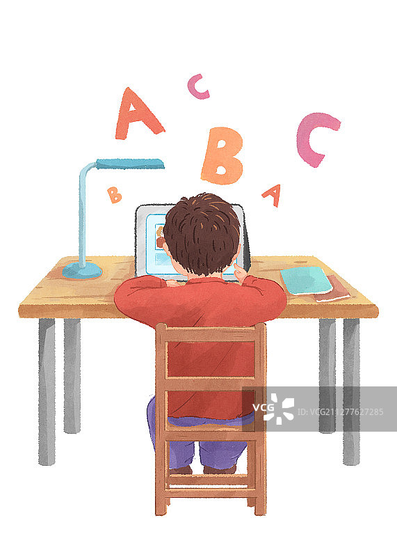 上网课的学生在线教育插画白底图片素材